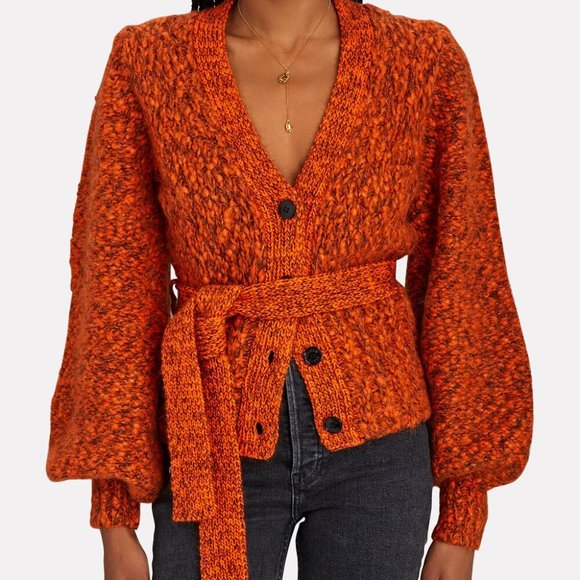 Ganni Sweaters - Ganni Chunky Mouline Sweater Cardigan Womens Small Orange Melange Alpaca Mohair